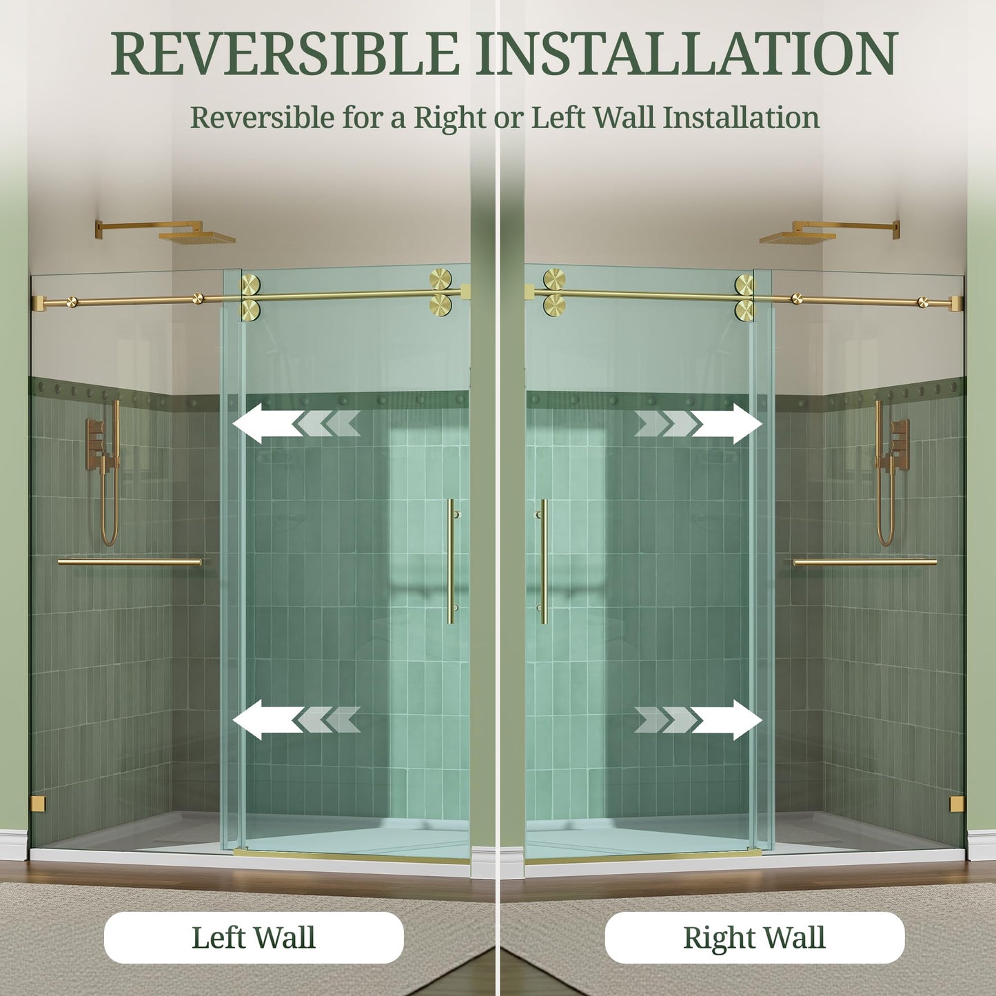 3/8" (10mm) Thick SGCC Tempered Glass Shower Door, 57-61" W x 79" H Frameless Shower Door with Stainless Steel Hardware，Quiet Soft-Close Sliding Shower Door（Brushed Gold）