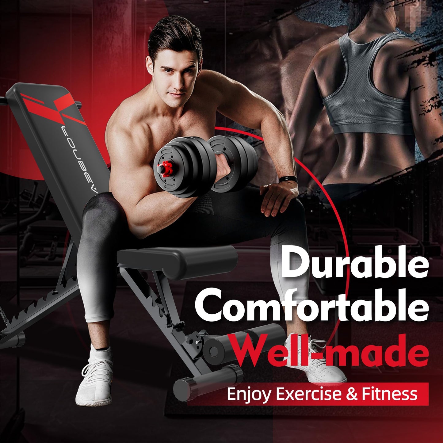FONBEAR Adjustable Weight Bench, 660LBS Foldable Workout Bench for Full Body Strength Training, Multifunctional Bench Press Incline Decline Bench - Great for Beginners and Professional Use