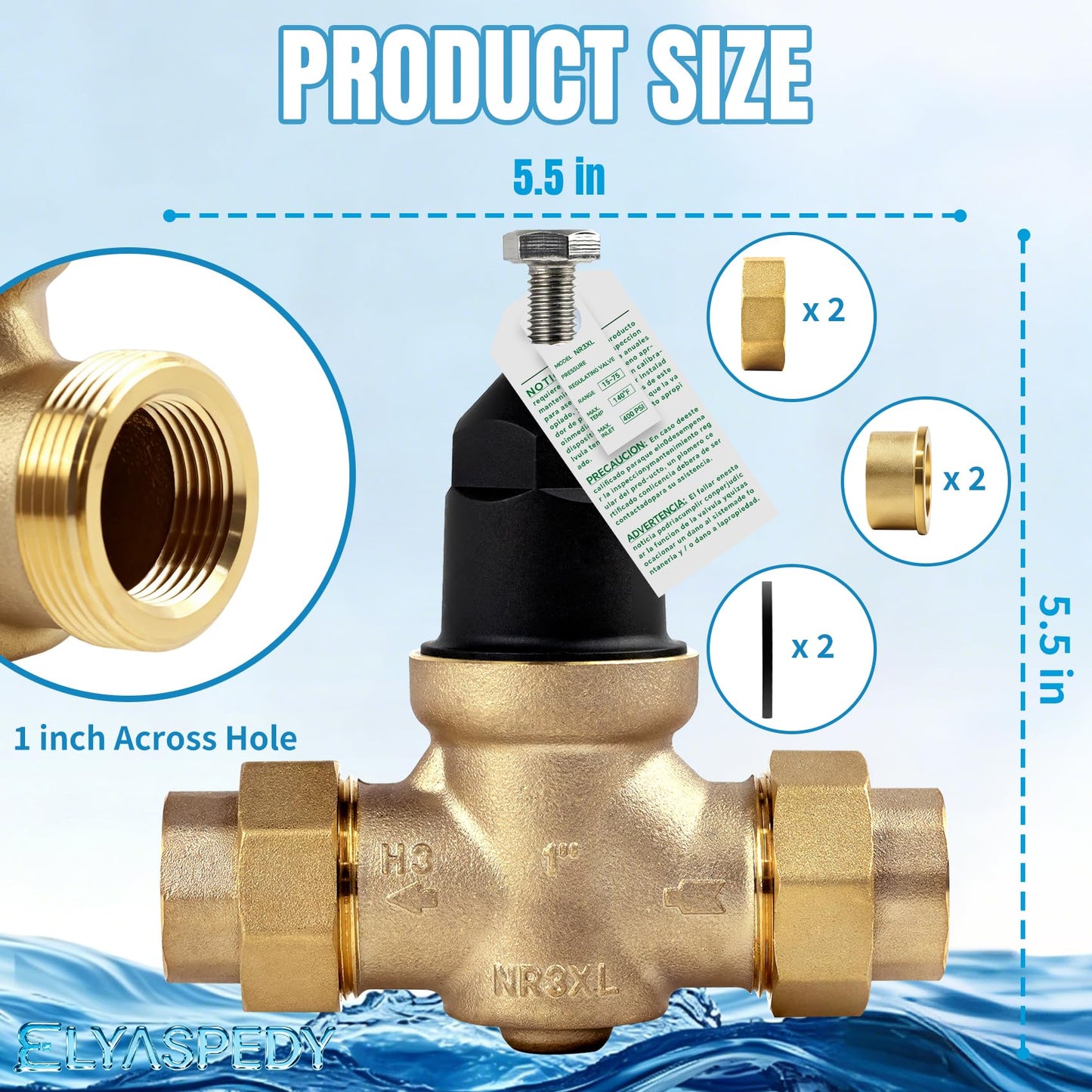 2026 Upgrade 1" Water Pressure Reducing Valve Replace for Zurn Wilkins 1-NR3XL 1" NR3XL Pressure Reducing Valve, Stainless Steel Strainer Screen, House Water Pressure Regulator with Teflon Tape