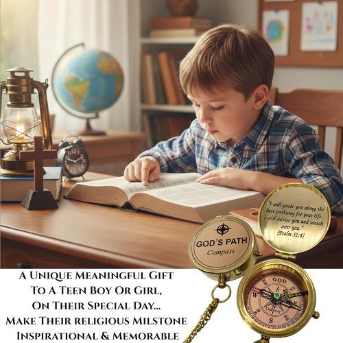 God's Path Compass - Inspirational Communion & Confirmation Gift for Boys | Baptism & Graduation Present