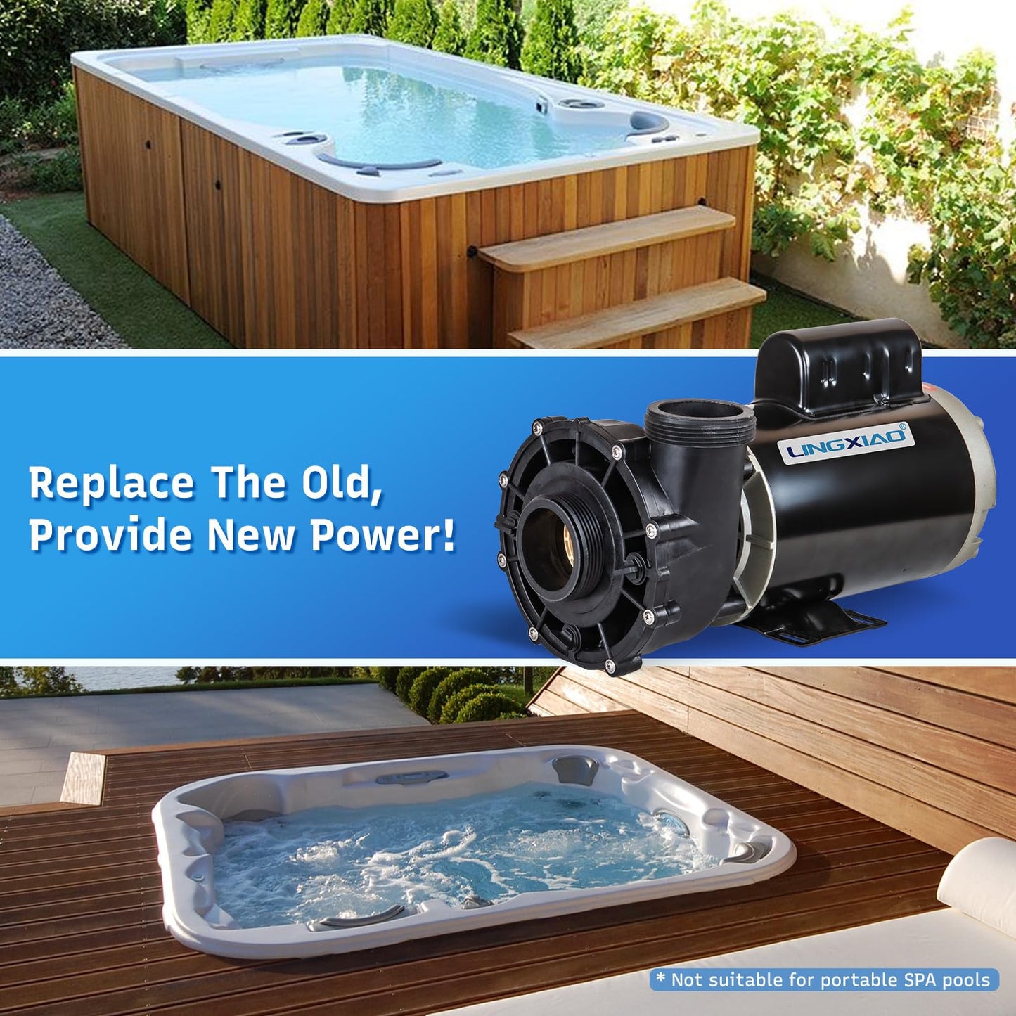 LINGXIAO SPA Pump, 4HP Hot Tub Pump - 2 Speed LX SPA Pumps Motor 220-240V, 2" Port, 56 Frame (Model: 56WUA400-II)