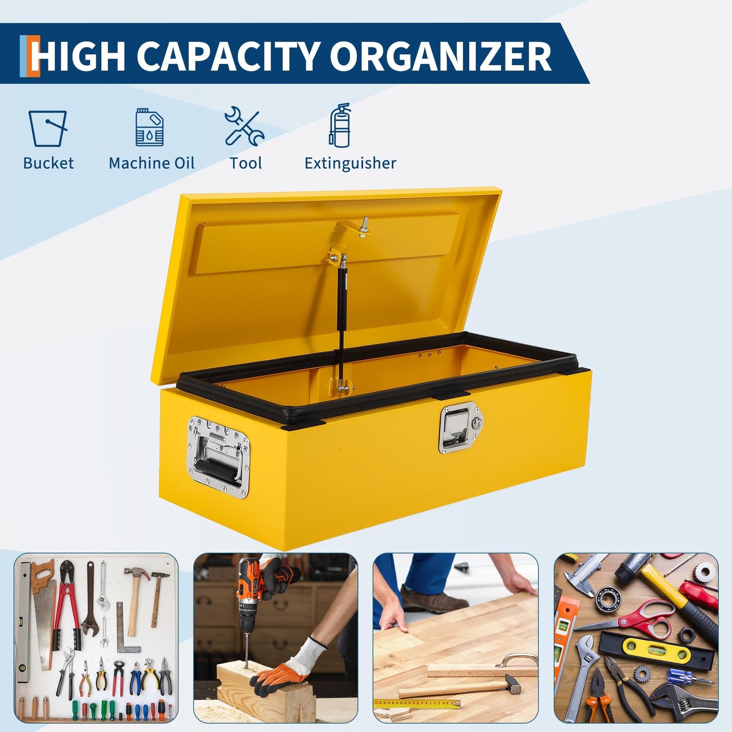 Heavy Duty Steel Truck Bed Tool Box, Powder-Coated Diamond Plate Storage Chest with Side Handle & Lock, Durable Metal Toolbox Organizer for Pickup, RV, Trailer, Mechanic or Workshop - 20X12X10 in