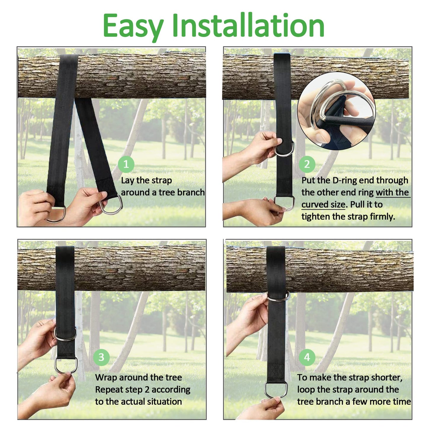Werfeito Tree Swing Straps Hanging Kit (Set of 2), 3FT/8FT/10FT/20FT/30FT Tree Swing Straps Holds 2500 lbs with Tree Protector, Safety Lock Carabiner and Swivel Perfect for Swings & Hammocks(3 FT)