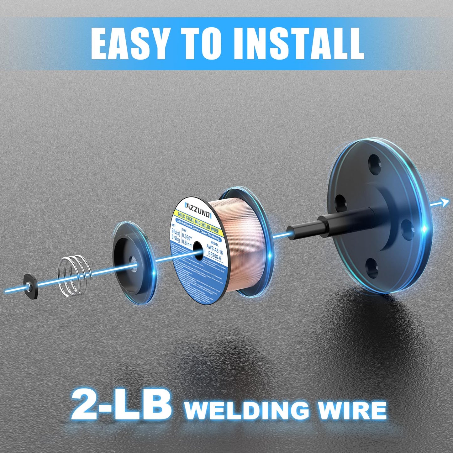 AZZUNO 8 in 1 200A MIG Welder & .030" 2LBS Solid MIG Welding Wire, 110V/220V Welder Machine Flux Core MIG/Gas MIG/MAG/Aluminum MIG/Spot MIG/Lift TIG/Stick Welding/Spool Gun Compatible, Multiprocess We