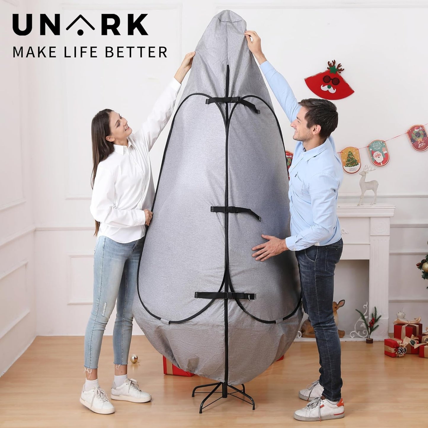 Upright Christmas Tree Storage Bag - Durable Cover for 6.5 Ft to 7.5 Ft Trees | Gray