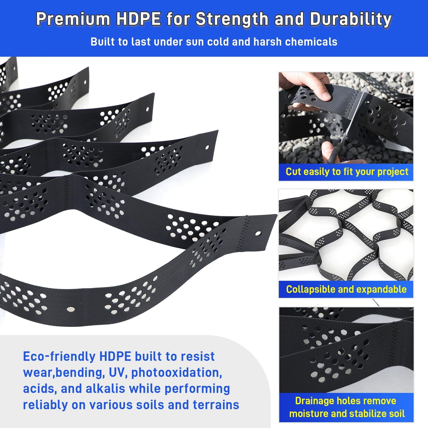 3" Thick Gravel Grid 30x9.8 FT, Geo Ground Grid with Connectors and Stakes, Geo Cell Gravel Retainer 1885 LBS Per Sq ft Stabilization System for Driveway DIY Patio Pavement Park Garden & Slope