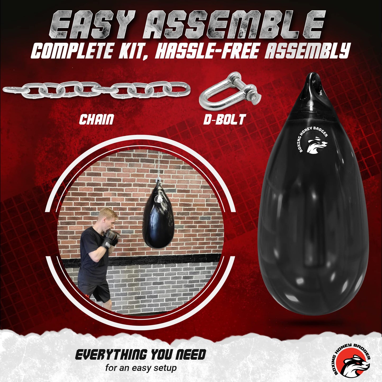 Boxing Honey Badger 2nd Generation Seamless Anti-Leak 110lb Water Punching Heavy Bag for Adults Heavy Duty Boxing Water Bag