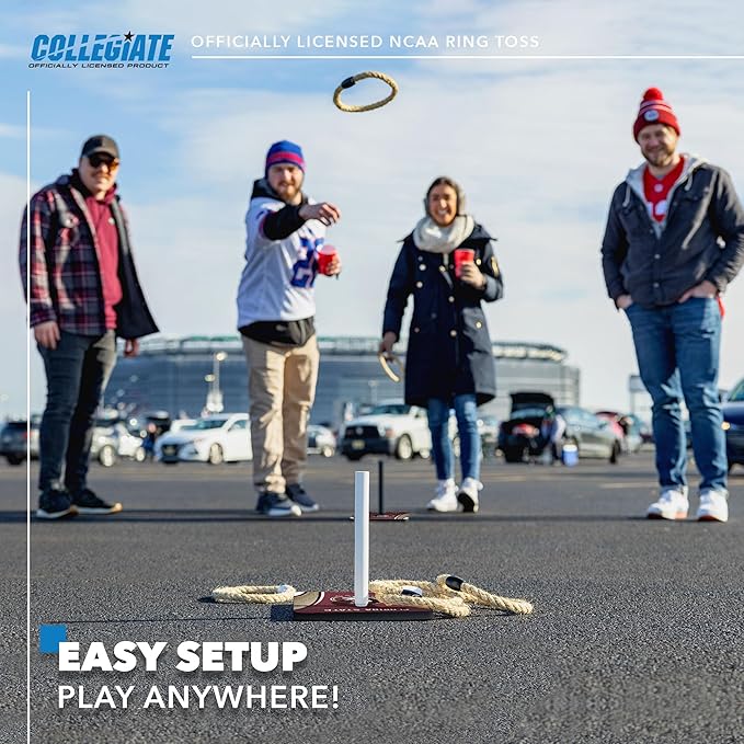 Solid Wood College Quoits Set with Direct Print HD Team Graphics – Tailgate Ring Toss Game – Great Gift for Any NCAA Fan! Ring Toss Family Outdoor Games for The Beach