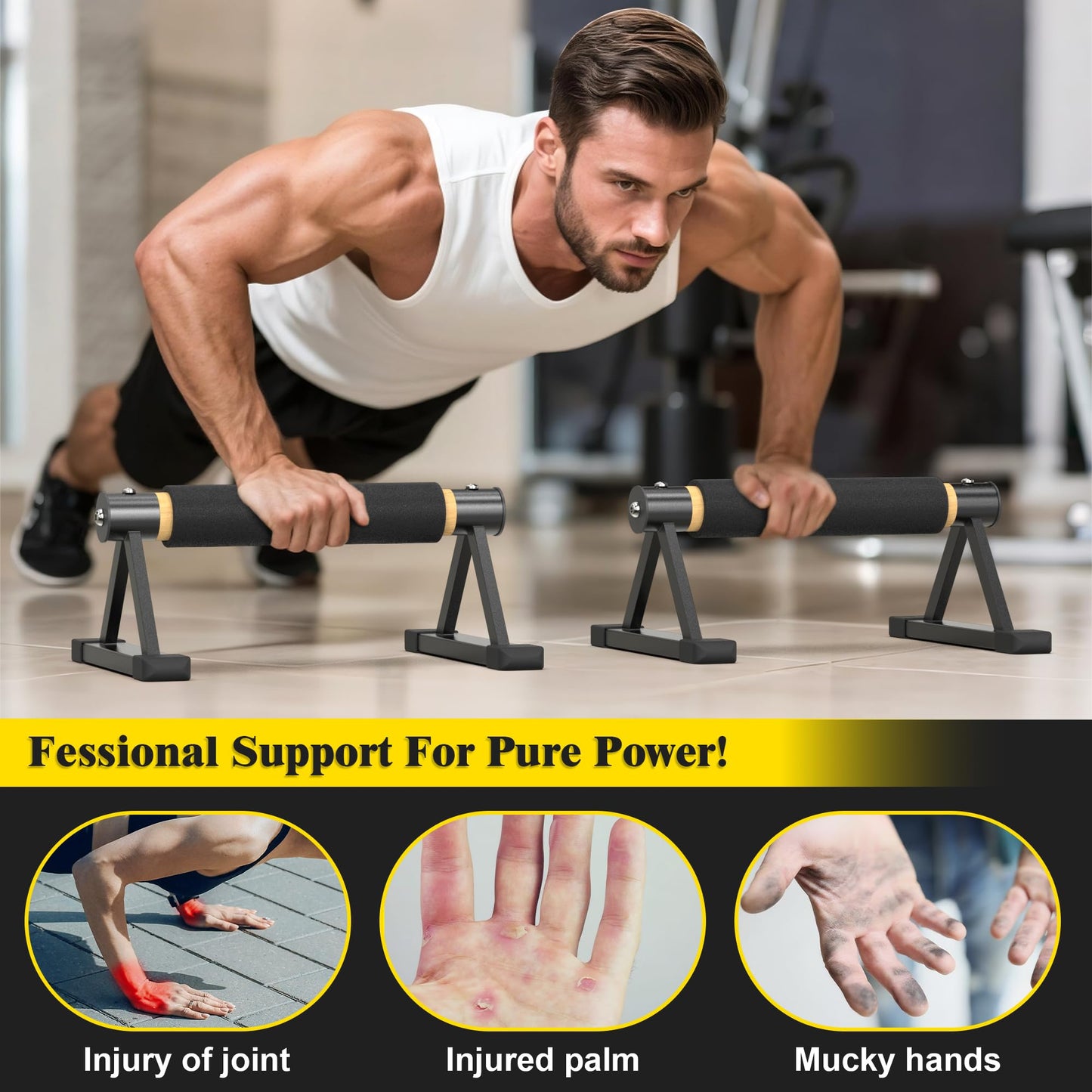 Wood Parallettes Push Up Bars, Solid Wooden Handstand Bars with Anti-Slip Grip, Sturdy Metal Bracket Supports 600 lbs for Calisthenics, Fitness and Floor workout