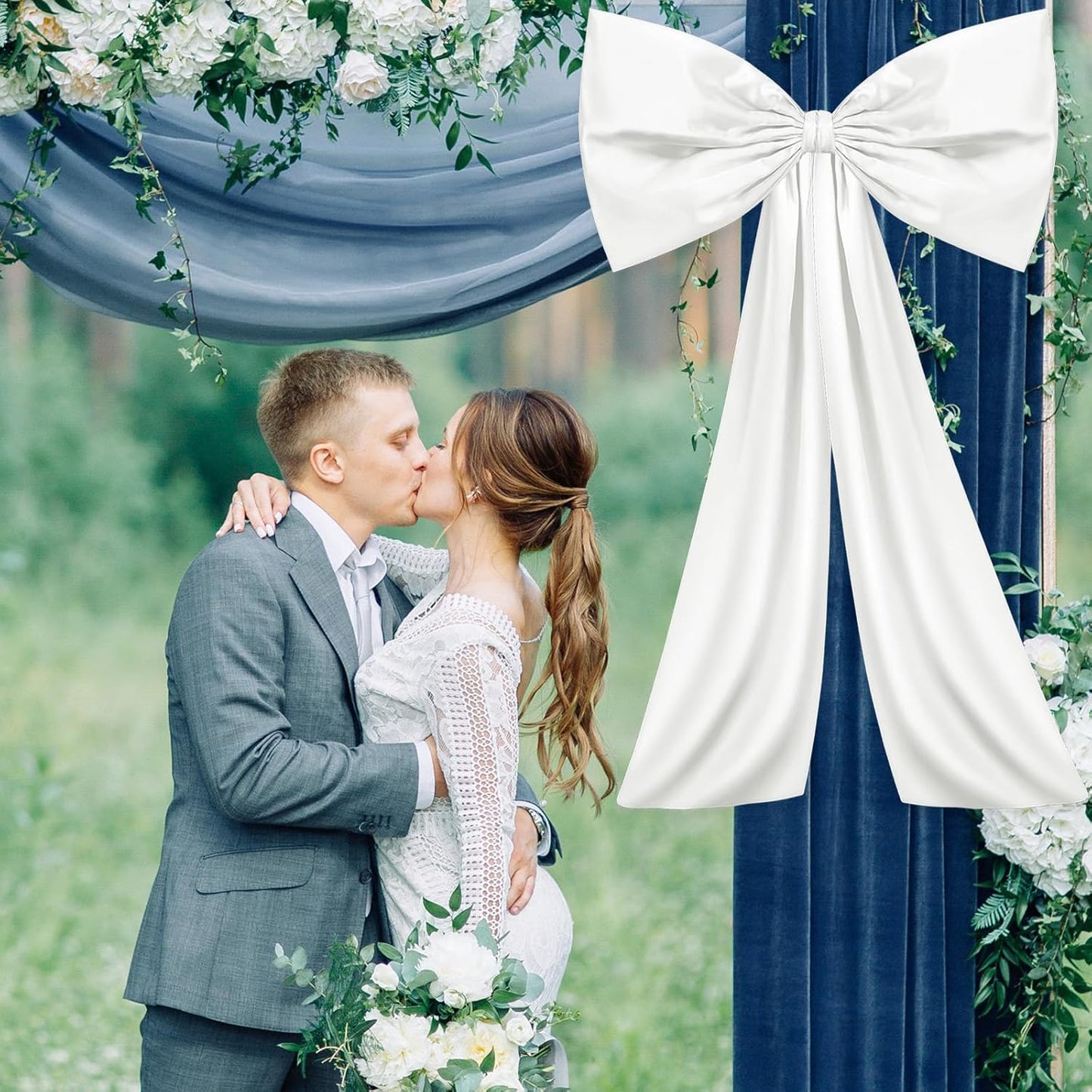 Wavwavw Large White Satin Bow Decor - Giant 24 x 36 Inch Ribbon Tie for Party & Wedding Decor
