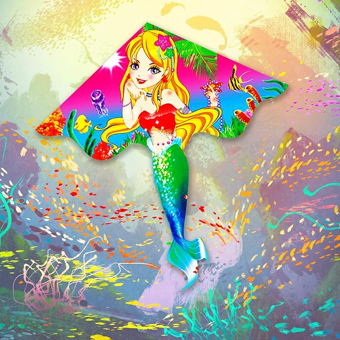 HENGDA KITE Beautiful Mermaid Kite for Kids Children Lovely Cartoon,Easy to Fly and Assemble,Suitable for Outdoor Activities