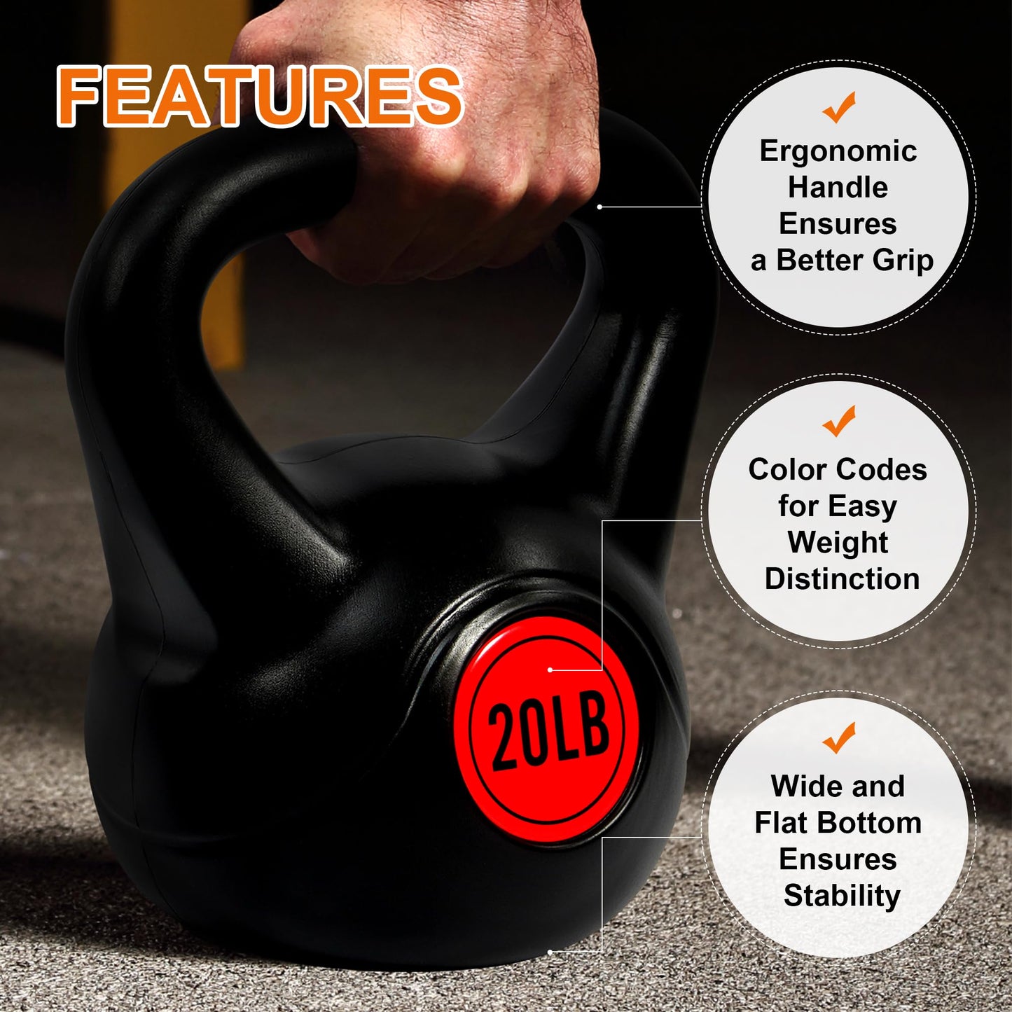 Fitvids Kettlebell Sets 4 Piece Strength Training KettleBells Weight Set 5lb, 10lb, 15lb, 20lb Kettle Bell