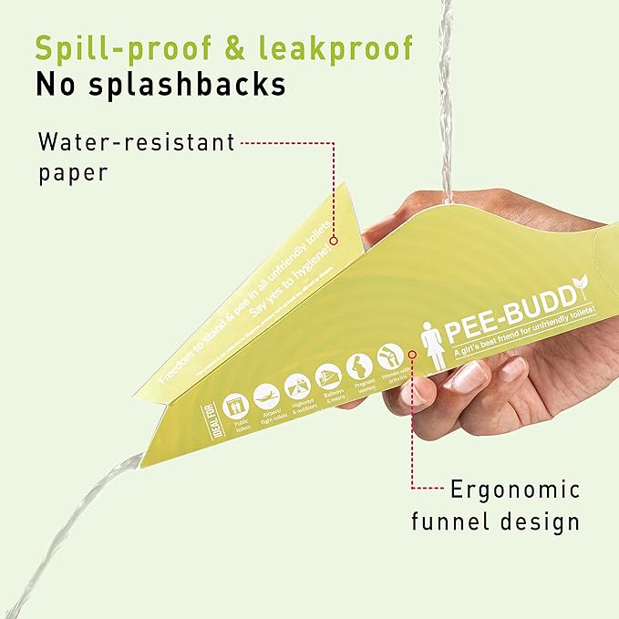 PeeBuddy 10 Funnels Female Urination Device | No Mess Disposable Urinal Funnel|Travel, Camping, Hiking, Festivals, and Outdoor Activities | Paper Based Stand and Pee Funnel for Women, Girls