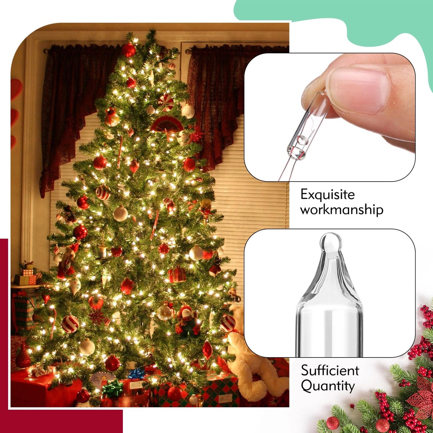 Mudder Indoor String Lights 100 Count Warm White Replacement Bulbs 3.5V*0.12A for Christmas Indoor/Outdoor Decor