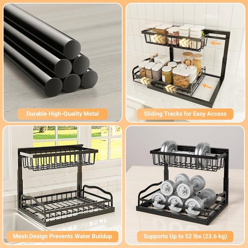 AceMining Under Sink Organizer - 2 Pack L-Shaped 2 Tier Cabinet Storage with Sliding Drawer & Adjustable Height