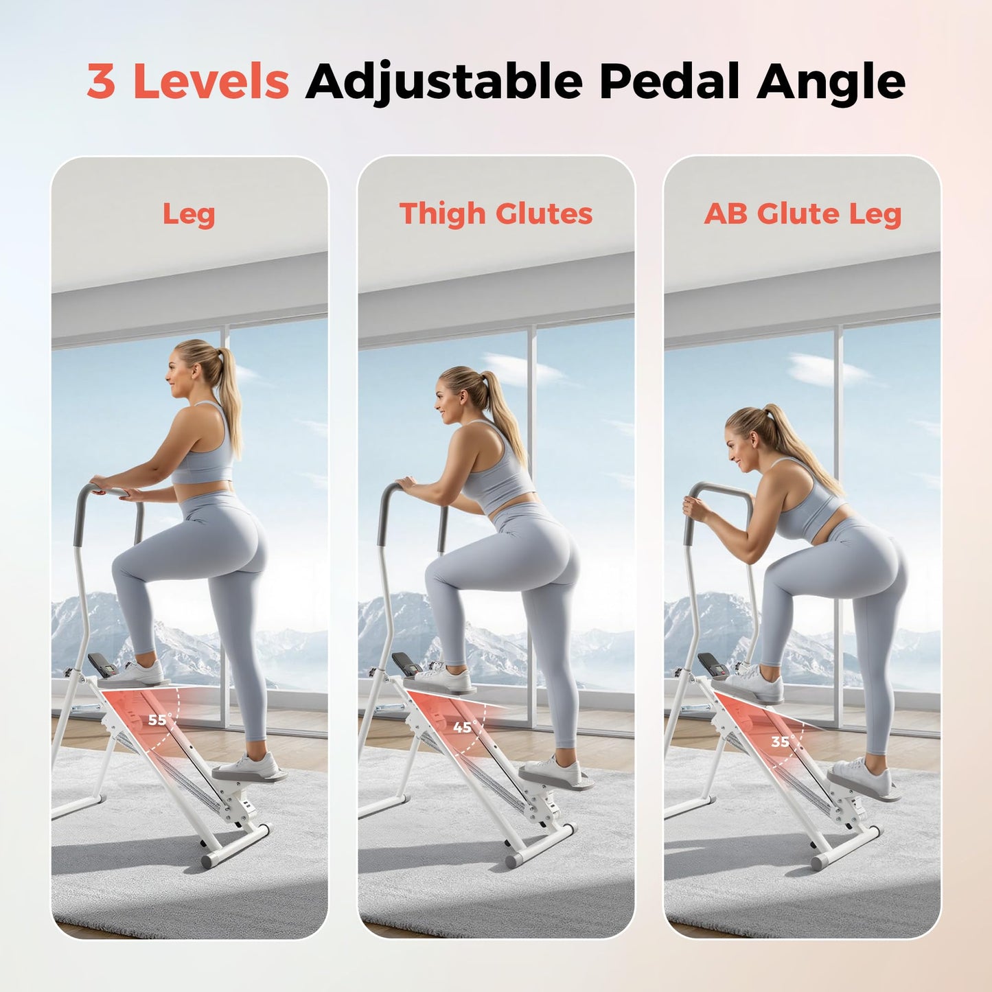 Stair Stepper for Home Gym, Foldable Vertical Climber Workout Machine, 3 levels of adjustable resistance, 350 lbs Capacity Cardio Machine, LCD Monitor, Extended and widened anti-slip footrests (WHITE)