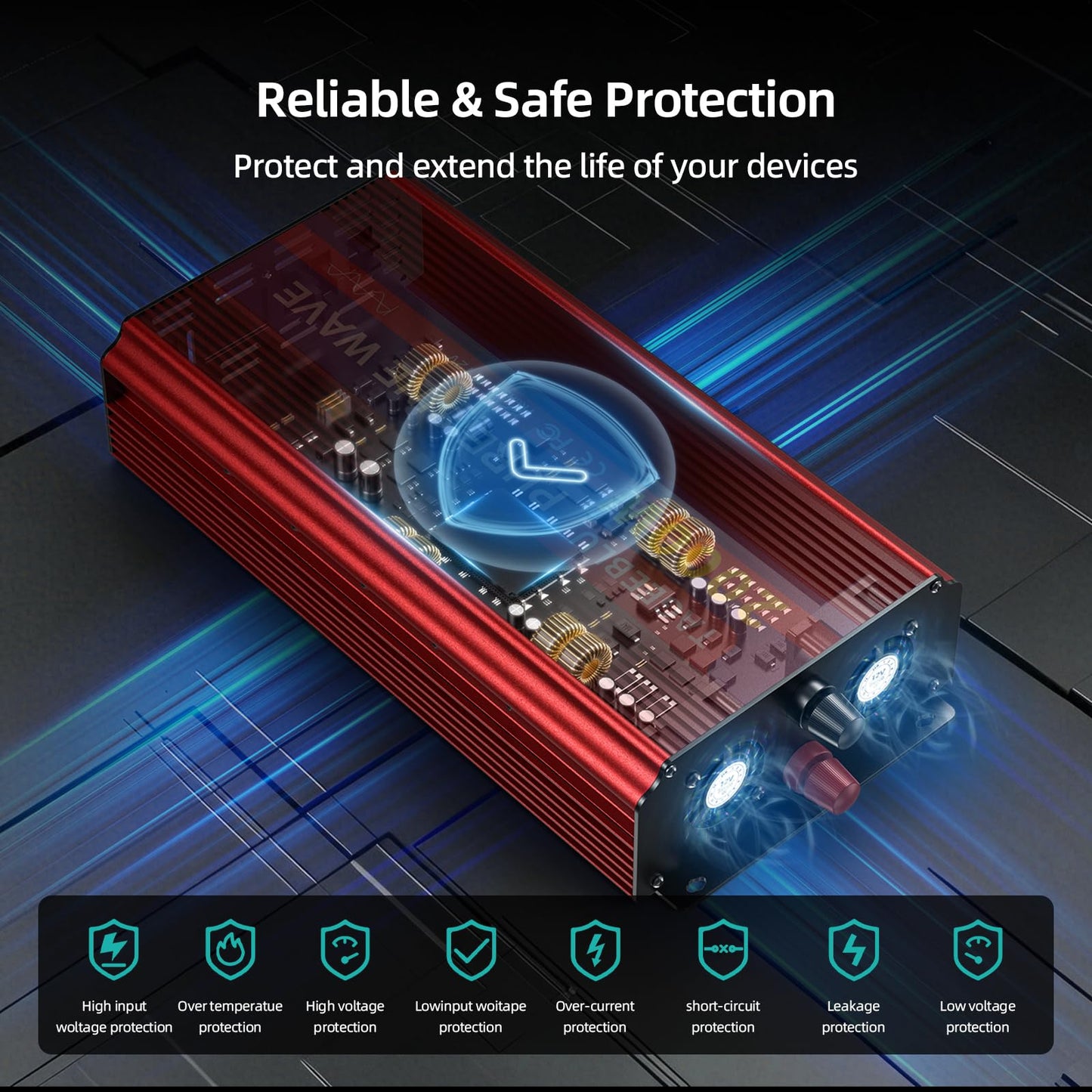 TAGEEBLU 2000W Pure Sine Wave Inverter - 4000W Surge Peak, 12V DC to 110V AC Heavy Duty Power Inverter for RV, Truck, Home, Solar, Off-Grid, Outdoor, Car Converter with Dual AC Outlets and LCD Display