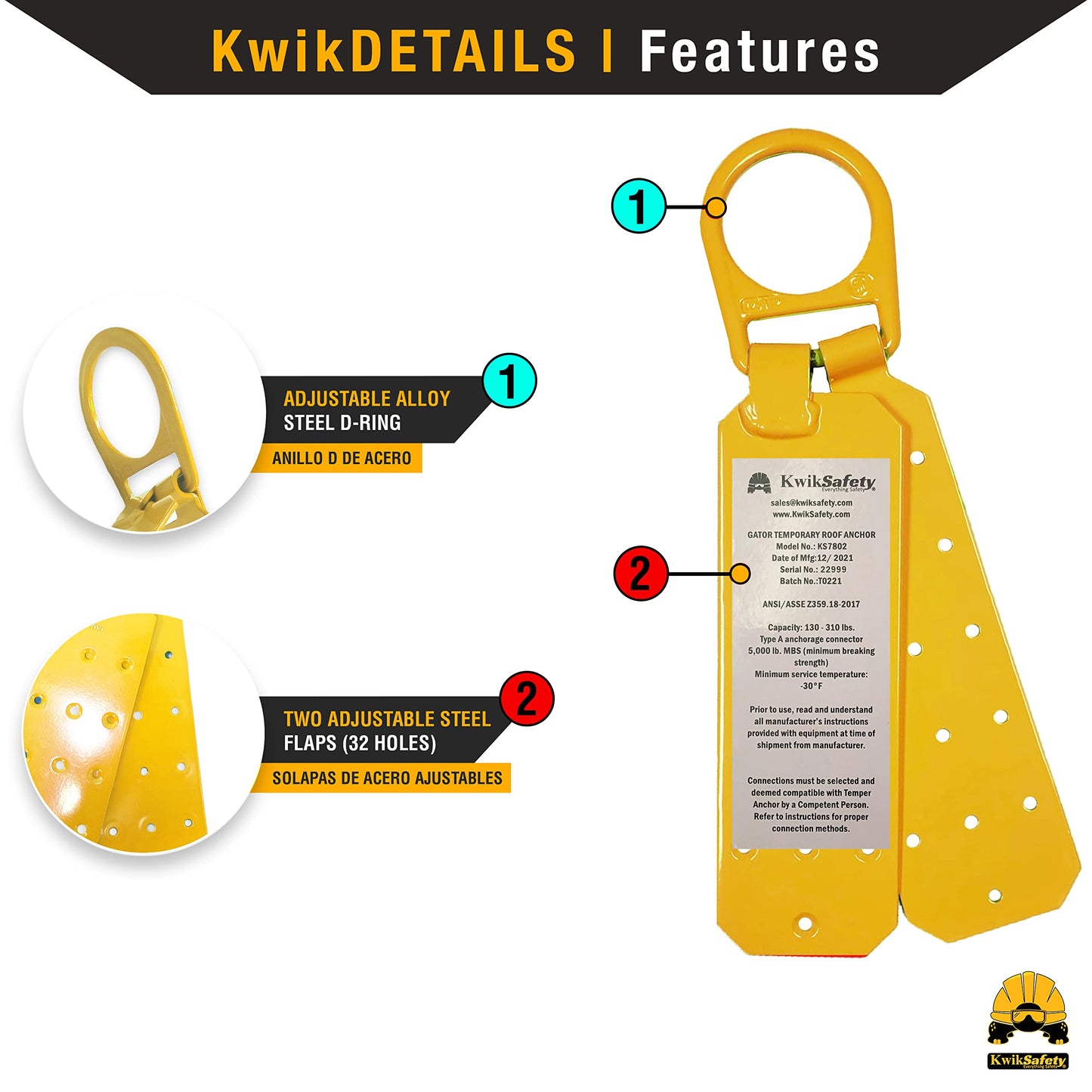 KwikSafety - Charlotte, NC - MONSOON Safety Harness [ASSEMBLY] ANSI Tested OSHA Compliant Fall Protection, 50FT Lifeline, 6FT Lanyard & Roof Anchor