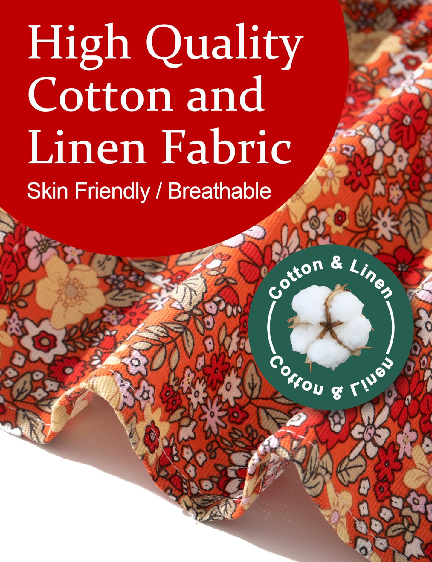APRONNER No Ties Plus Size Aprons for Women with Pockets Cotton Linen Baking Kitchen Cooking Red Floral