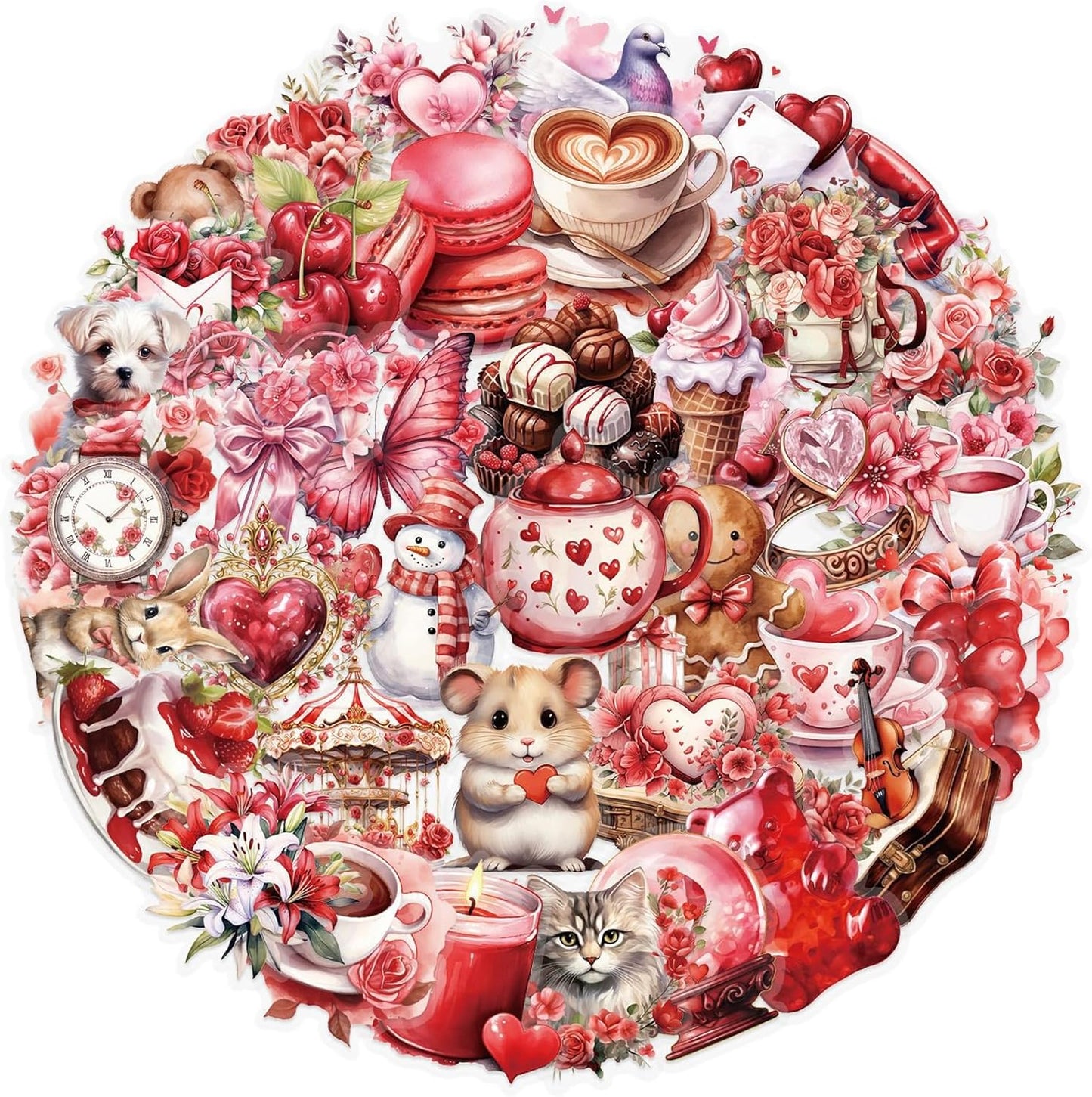 SVGDHZK 50pcs Album Valentine's Day Transparent PET Stickers Vintage Valentine Stickers Sweet Confession Sticker