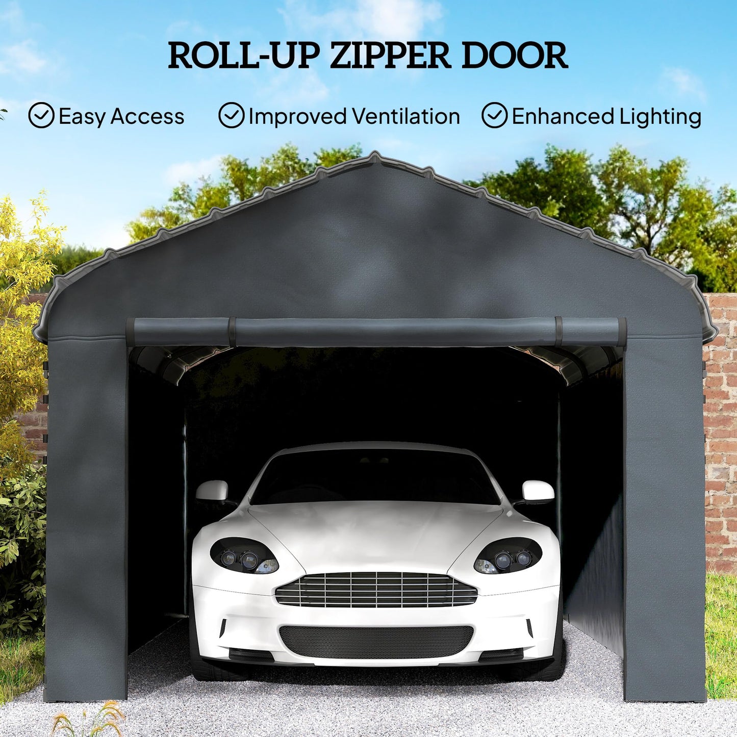 Outsunny Carport Replacement Sidewall Panels Set of 4 for 10' x 15' Carports, UPF50+ Waterproof PE Tarp Replacement Side Wall Cover with Zipper Door, Top Cover and Frame Not Included, Dark Gray