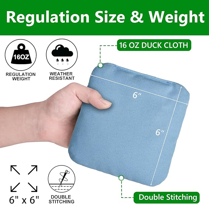 EunHo Cornhole Bags Set of 8 Regulation Size & Weight Corn Hole Bean Bags Official Professional All Weather for Tossing Game with Carry Case