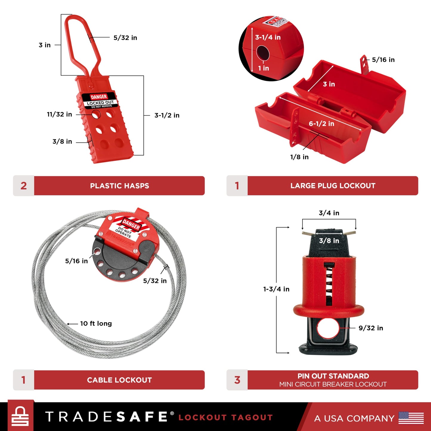TRADESAFE Lockout Tagout Tool Kit - 85 Loto Devices, Loto Locks, Breaker Lockout Devices, Loto Tags, Inspection Tags, Cable Lock, Gate Valve Lockout, Plug Lock, Hasps