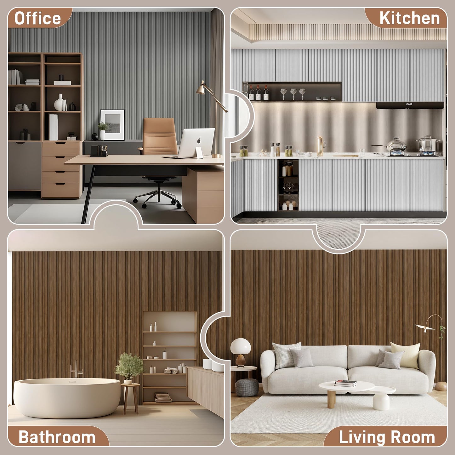 LETKEYS 16 Packs 3D Wall Panels, 48 x 6 Inch WPC Slat Wall Panels for Wall Decor, Fluted Accent Wall Paneling for Living Room Bedroom TV Background Study Room Office, Grey Oak