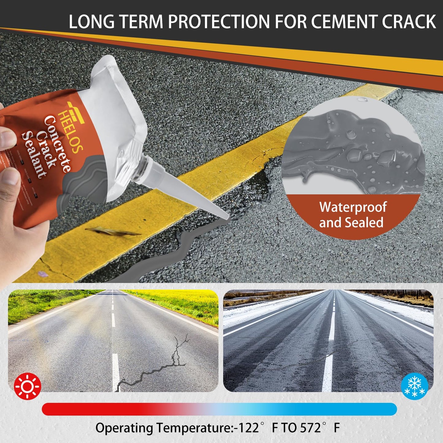 Concrete Crack Filler Self Leveling,6 Pack Slab Concrete Crack Sealant, High Elasticity Cement Crack Filler Repair Sealer, Waterproof Sealing Caulking Adhesive for Driveway, Patio, Sidewalk(Grey)