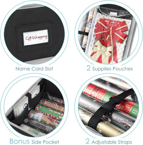 Hearth & Harbor Wrapping Paper Storage Container | Tear-Proof Organizer for Up to 22 Rolls - Christmas Design