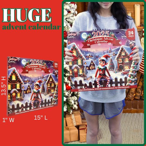 Christmas Elf Candy Advent Calendar - Festive Marshmallow Treats for Holiday Countdown | 10.16 Ounces