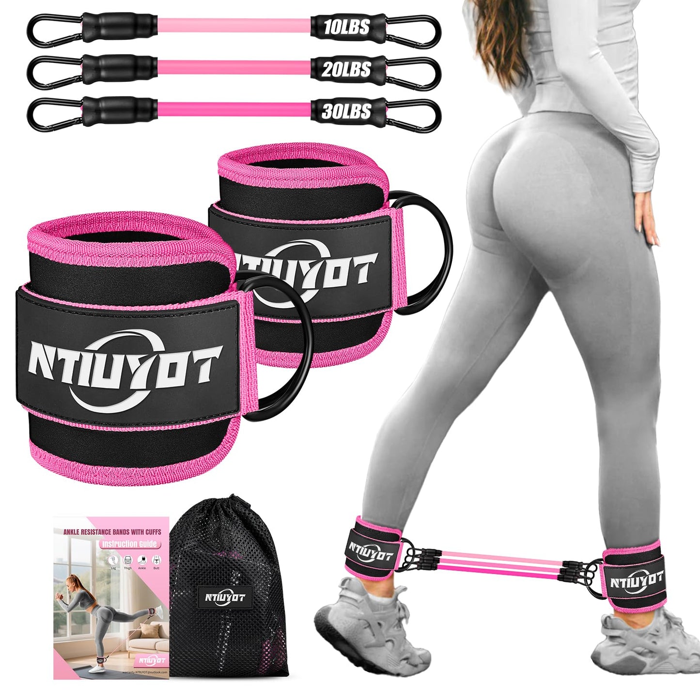 NTIUYOT Ankle Resistance Bands with Cuffs,Workout Sets for Women, Resistance Bands for Working Out, Exercise Band for Leg Booty, Home Gym Workout Equipment, Ankle Weights Fitness Band Set