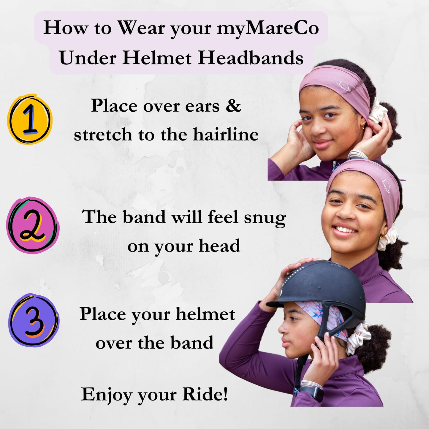 myMareCo Equestrian Headbands for Women, Under Riding Helmet Bands, Sportswear Wide Hair Wrap Suitable for Use with Bike Helmets, Yoga & Hiking