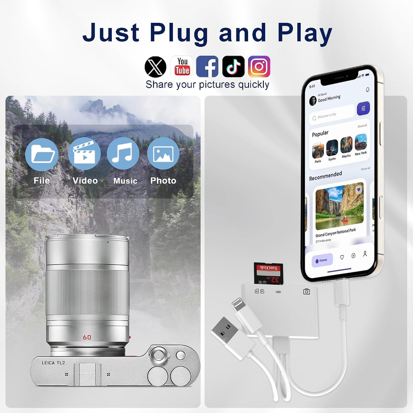 Ardaddyn 4-in-1 3.0 SD Card Reader for iPhone iPad Mac, USB-C+Lightning+USB OTG Adapter, Fast Transfer from Camera