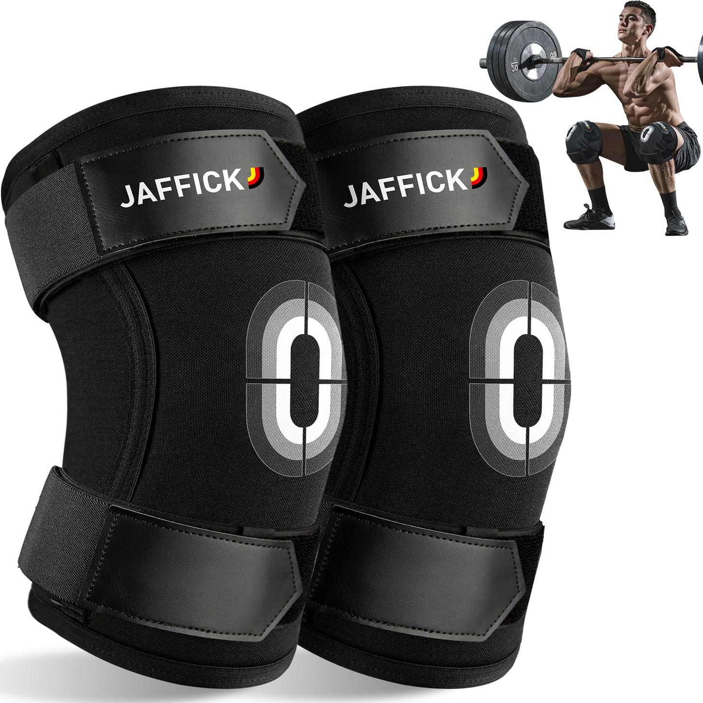 Jaffick Knee Sleeves (1 Pair),Double Layer Compression Knee Braces for Suitable for Squats, Weightlifting, Powerlifting, Gym Exercises, Unique Pressure Belt Design，7MM Neoprene Sleeves