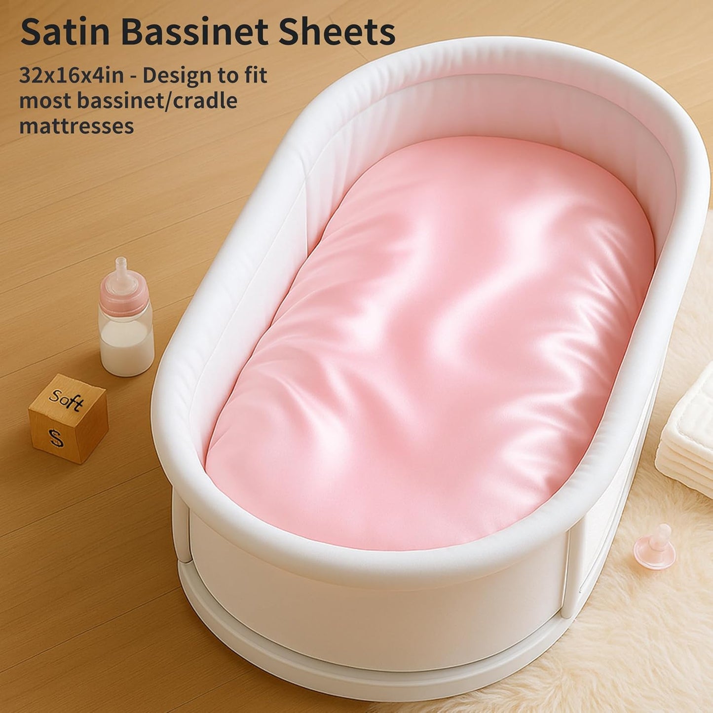 Skiennix Satin Bassinet Sheets - Soft Silk Feel for Baby Hair | 2 Pack in Pink & Purple