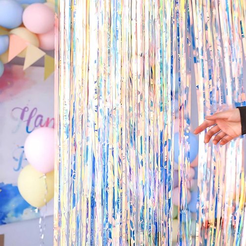 Iridescent Foil Curtain Backdrop by [Brand Name] - Neon Streamers for Stunning Party Decor | 3.2 ft x 6.5 ft