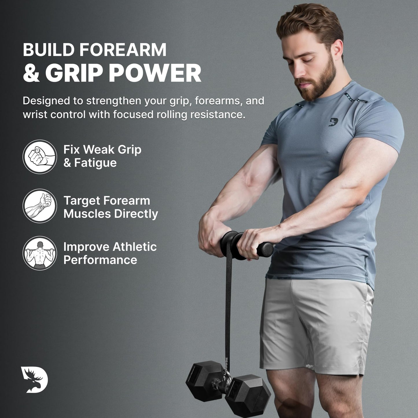 DMoose Fitness Forearm Exerciser & Wrist Roller - Forearm & Grip Strength Trainer - Available in Black, Blue & Red - Ideal for Grip, Wrist & Elbow Tendonitis (Black)