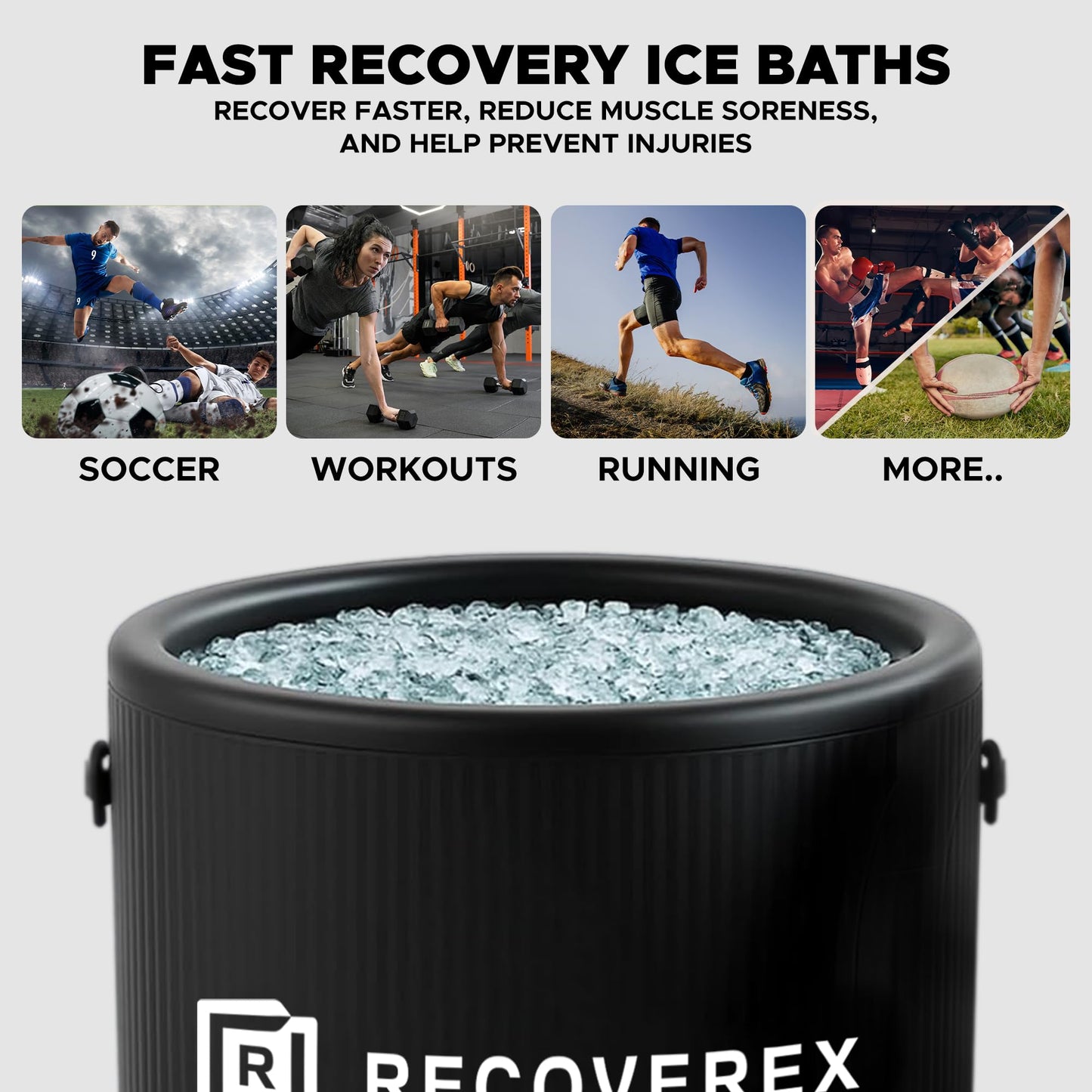 Recoverex Cold Plunge Tub, 88 Gallon, 0.8 Horsepower – Heavy-Duty Ice Bath Tub for Athletes, Portable Cold Plunge Chiller with Water Treatment Kit, Immersion Therapy, WiFi Control, Backpack & Wheels