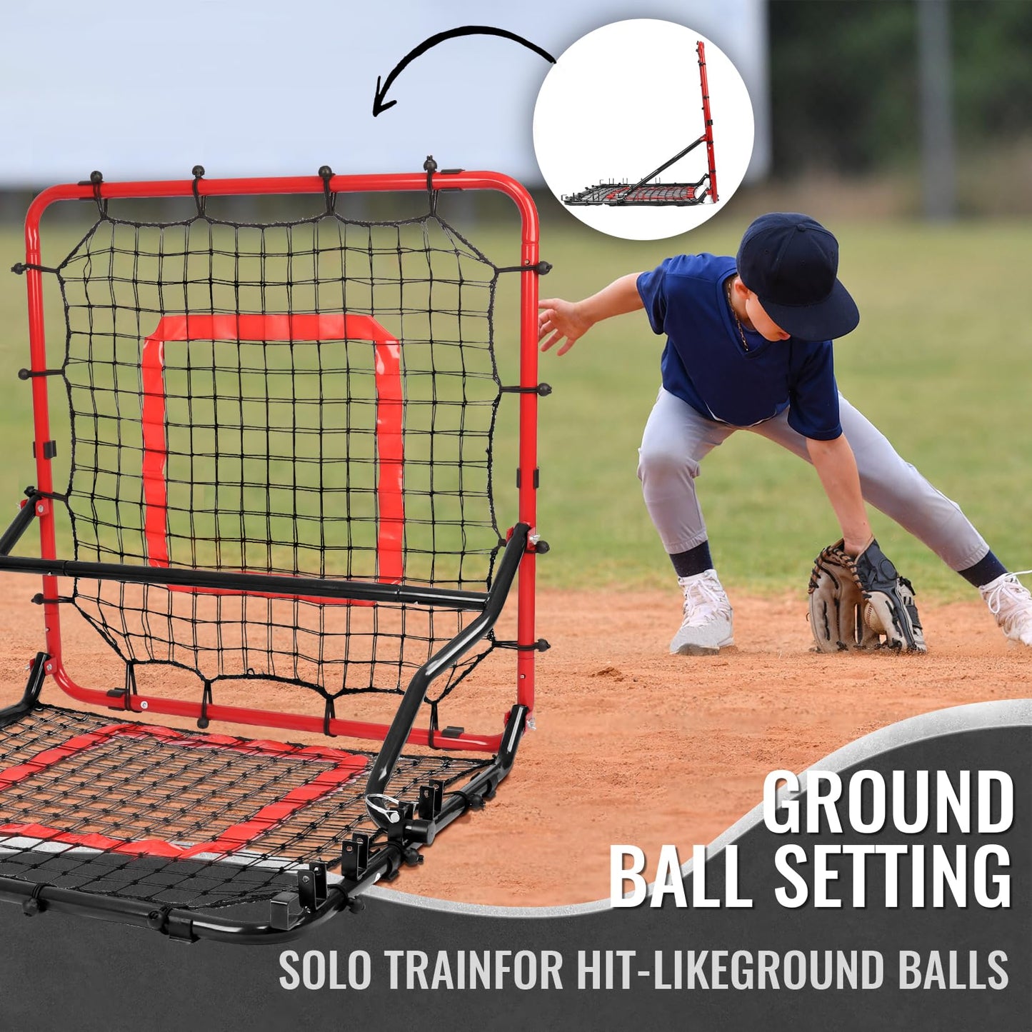 Storgem Baseball Softball Rebounder Net, Pitch Back Rebound Net,Soccer Rebound Net, Fielding Rebounder(Red-Black)