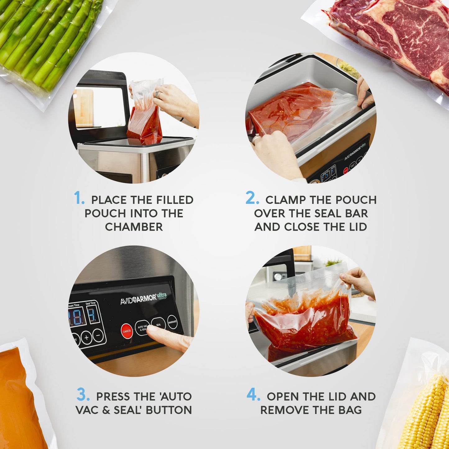 Avid Armor Chamber Vacuum Sealer USV20 Bundle 500 Vacuum Pouches 250 Each Size 11x10" & 6x8"