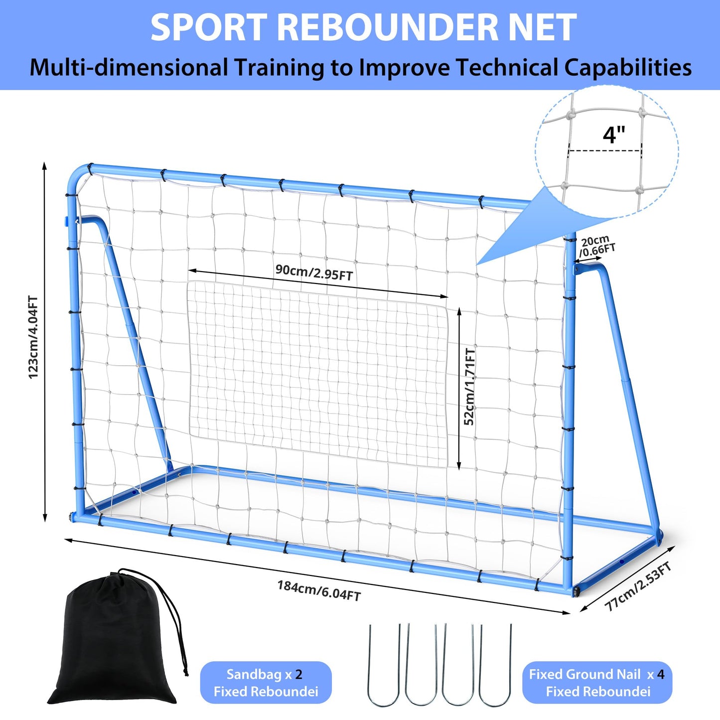 GarveeLife 6X4 Ft Adjustable Soccer Rebounder Net, Heavy Duty Soccer Rebound Net with Iron Frame, Rust Resistant, Football Training Equipment for Backyard/Field, Easy Assembly