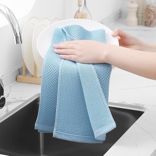 Homaxy 100% Cotton Waffle Weave Dish Towels - Ultra Soft & Absorbent | Quick Drying, 13 x 28 Inches, 12-Pack, Sky Blue
