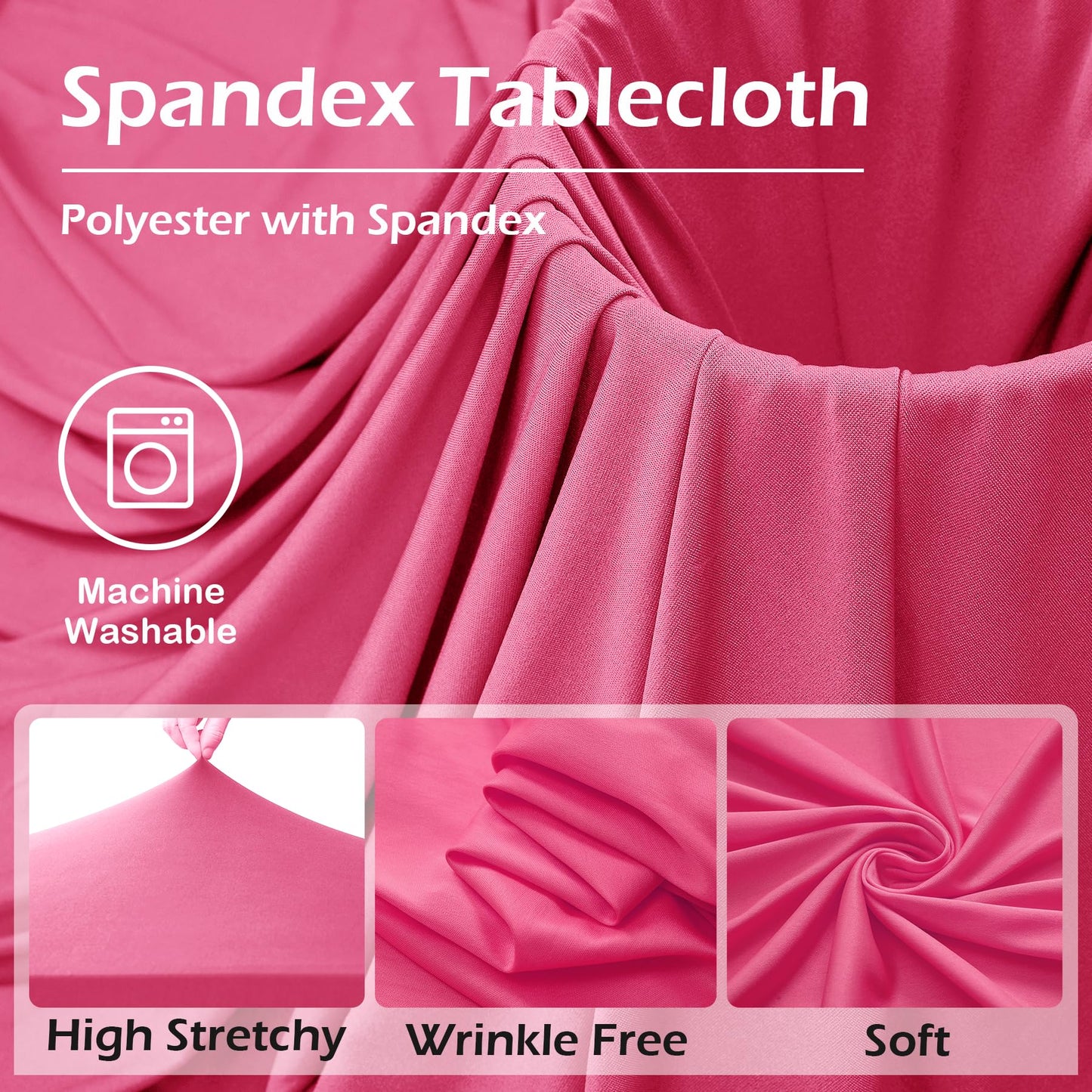 NSSONBEN 4 pk Hot Pink Spandex Tablecloth for 6 Foot Rectangle Tables, Wrinkle Free Fitted Spandex Table Covers 6ft Stretch Table Cloths with Ruffle Skirt for Parties Weddings Banquet Baby Shower