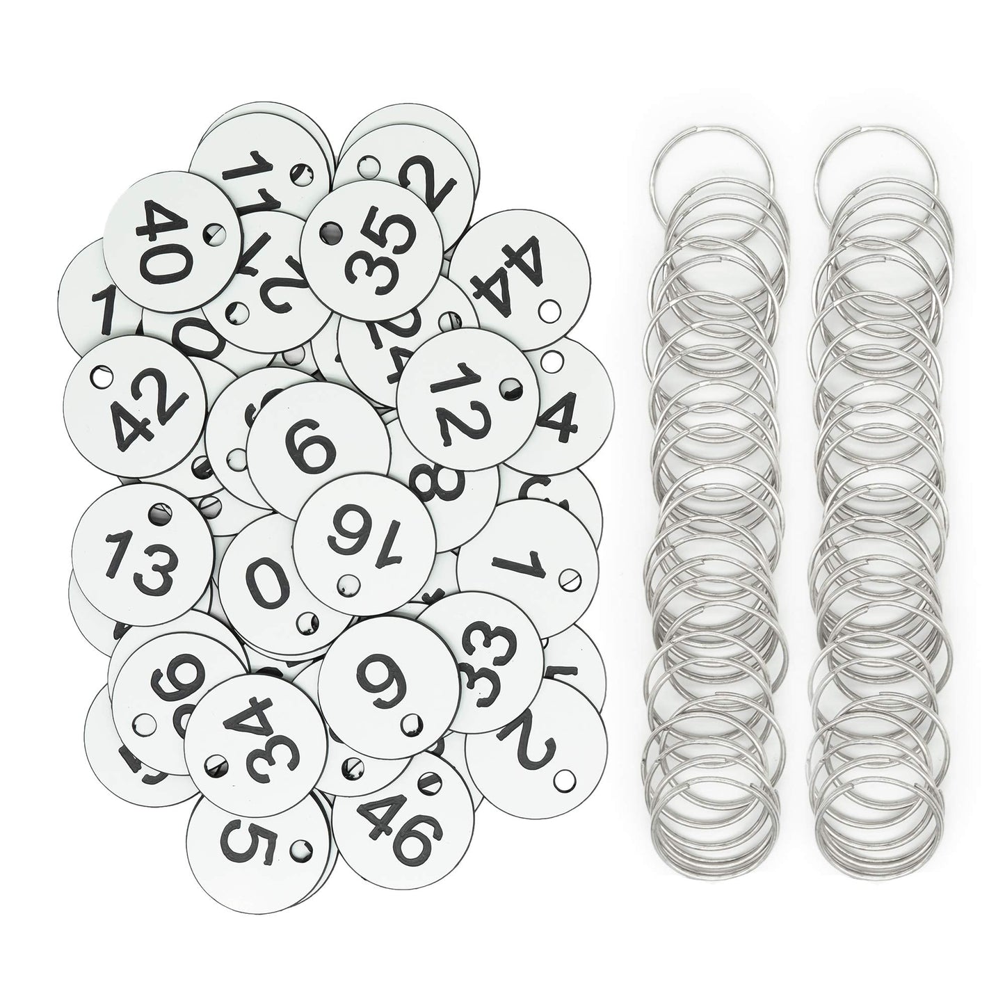 Plastic ID Number Tags Key Tags with Key Rings (1-50, White)