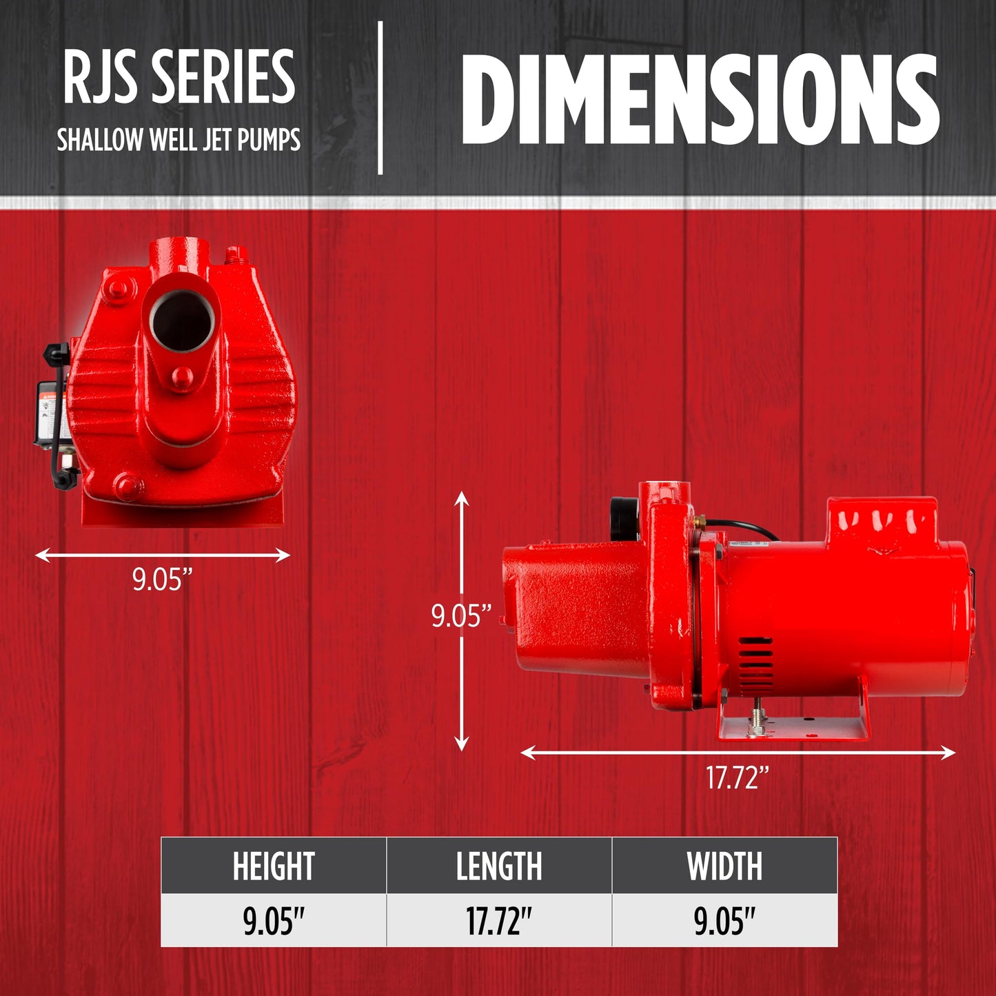 Red Lion RJS-100-PREM 1 HP, 23 GPM, 115/230 Volt, Premium Cast Iron Shallow Well Jet Pump, Red, 602208