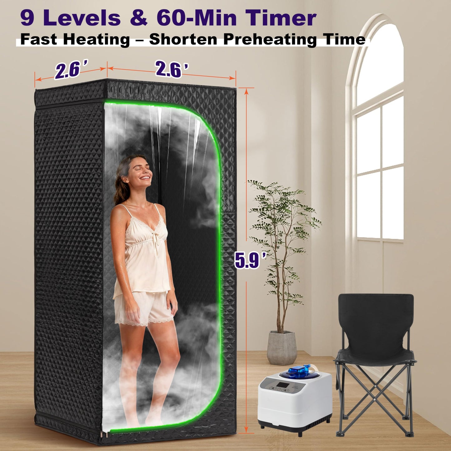 RRGFB Steam Sauna Tent for Home with Transparent Door, Portable Indoor Sauna with Powerful Steam Heating, Foldable Personal Spa for Relaxation (Single Rectangular,Black)