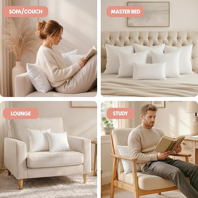 Utopia Bedding 18x18 Pillow Inserts, Set of 2, White – Indoor Decorative Throw Pillows for Bed, Sofa & Couch – Soft, Supportive & Fluffy Cushion Inserts