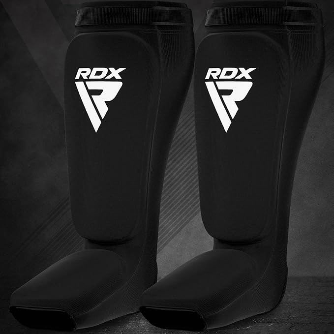 RDX Shin Guards Kickboxing Muay Thai, SATRA Approved, MMA Leg Instep Protection Pads, Sparring Training Martial Arts Boxing, Elasticated Padded Protector, Karate BJJ Taekwondo Gear, Men Women