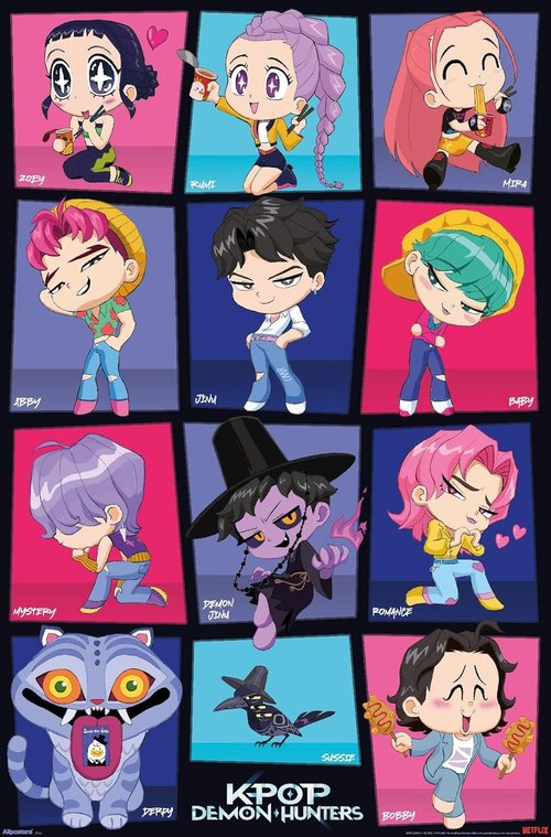 Netflix KPop Demon Hunters Wall Poster - Chibi Grid Design, 34L x 22.4W, Unframed